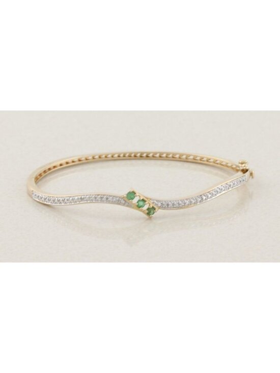 Ross Simons Jewelry - 18k Gold Over Sterling Silver Natural Emerald Bangle Bracelet 7" inch